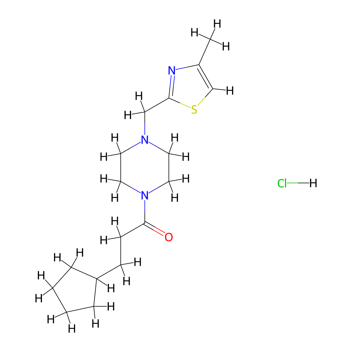 3-Cyclopentyl-1-(4-((4-methylthiazol-2-yl)methyl)piperazin-1-yl)propan-1-one hydrochloride molecular structure, CAS 1331323-13-7