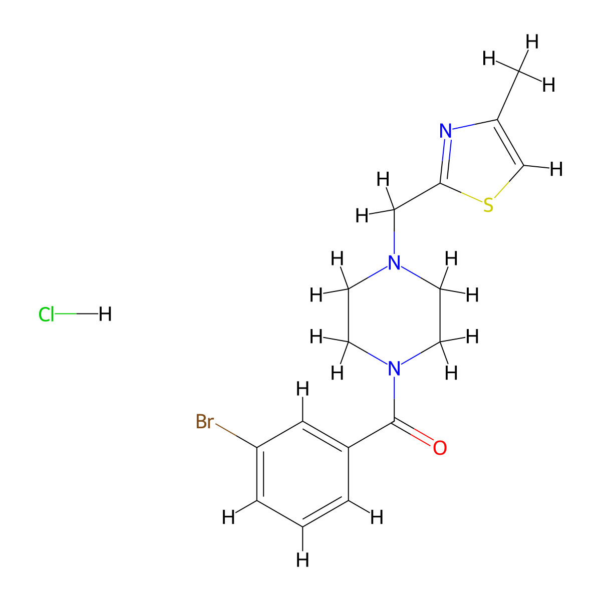 (3-Bromophenyl)(4-((4-methylthiazol-2-yl)methyl)piperazin-1-yl)methanone hydrochloride molecular structure, CAS 1331323-16-0