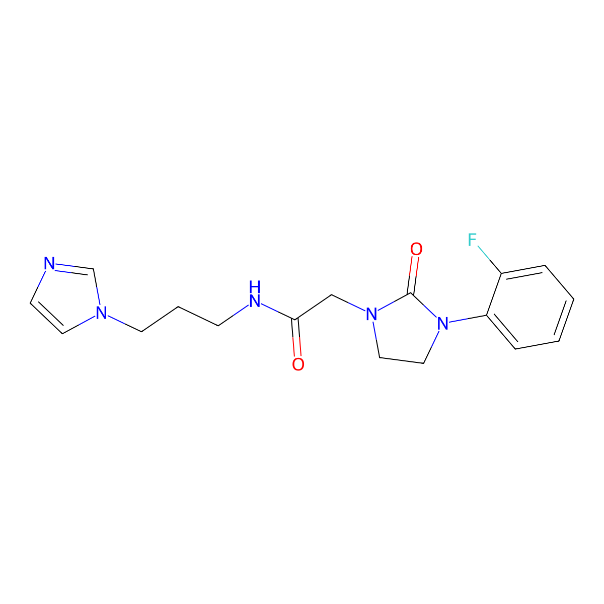 N-(3-(1H-imidazol-1-yl)propyl)-2-(3-(2-fluorophenyl)-2-oxoimidazolidin-1-yl)acetamide molecular structure, CAS 1331323-19-3