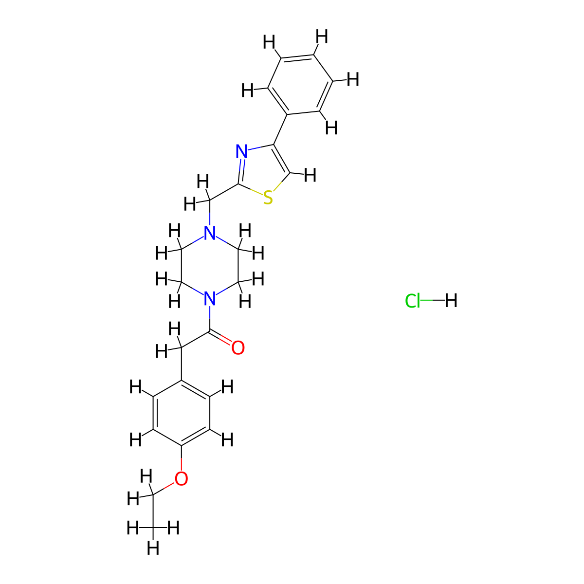 2-(4-Ethoxyphenyl)-1-(4-((4-phenylthiazol-2-yl)methyl)piperazin-1-yl)ethanone hydrochloride molecular structure, CAS 1331324-56-1