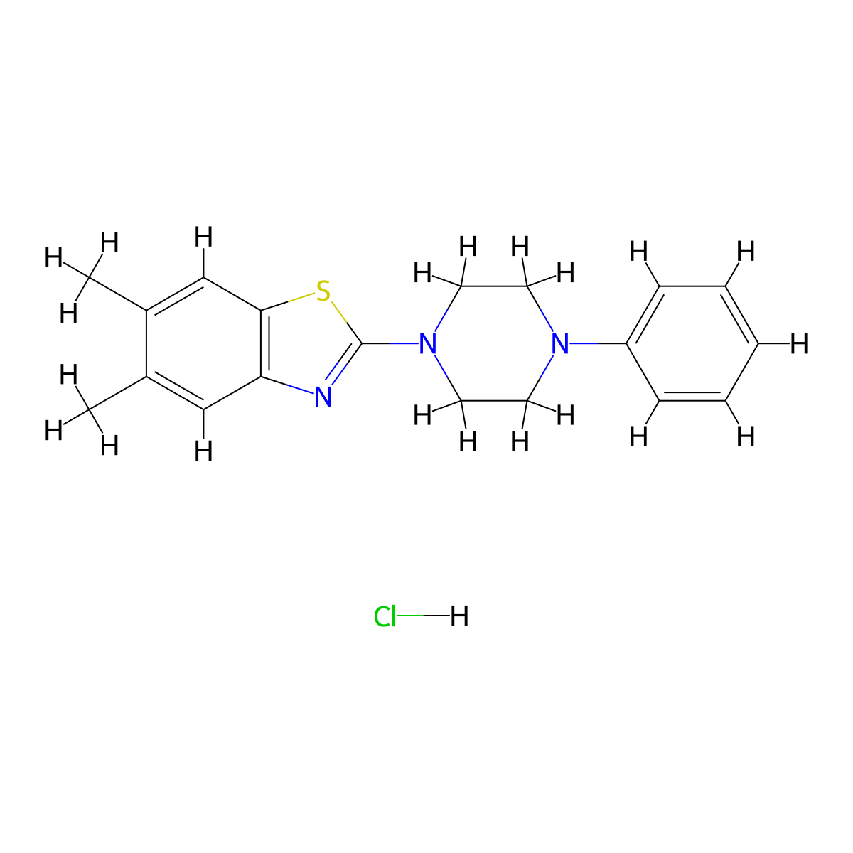 5,6-Dimethyl-2-(4-phenylpiperazin-1-yl)benzo[d]thiazole hydrochloride molecular structure, CAS 1331327-52-6