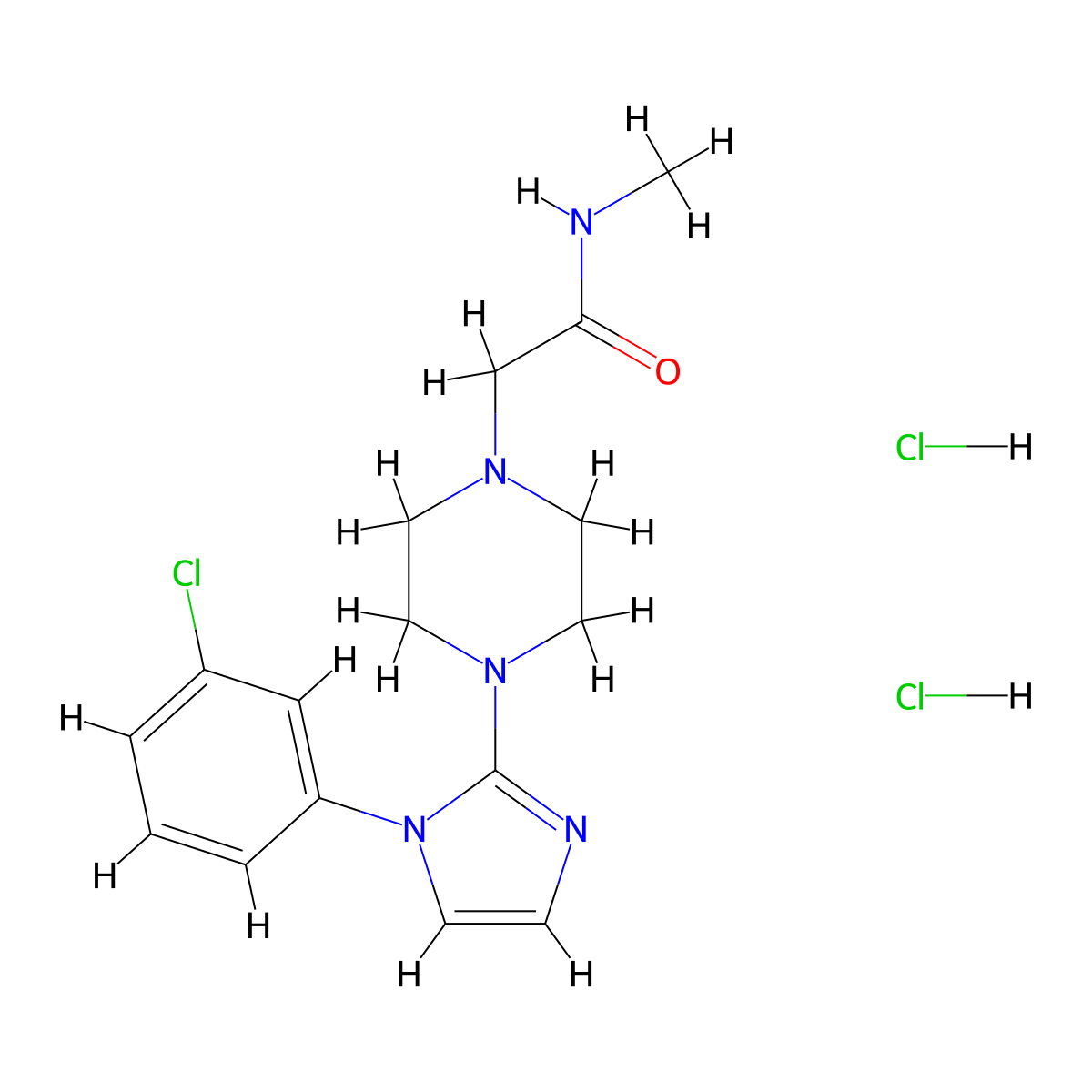 2-(4-(1-(3-chlorophenyl)-1H-imidazol-2-yl)piperazin-1-yl)-N-methylacetamide dihydrochloride molecular structure, CAS 1331328-12-1