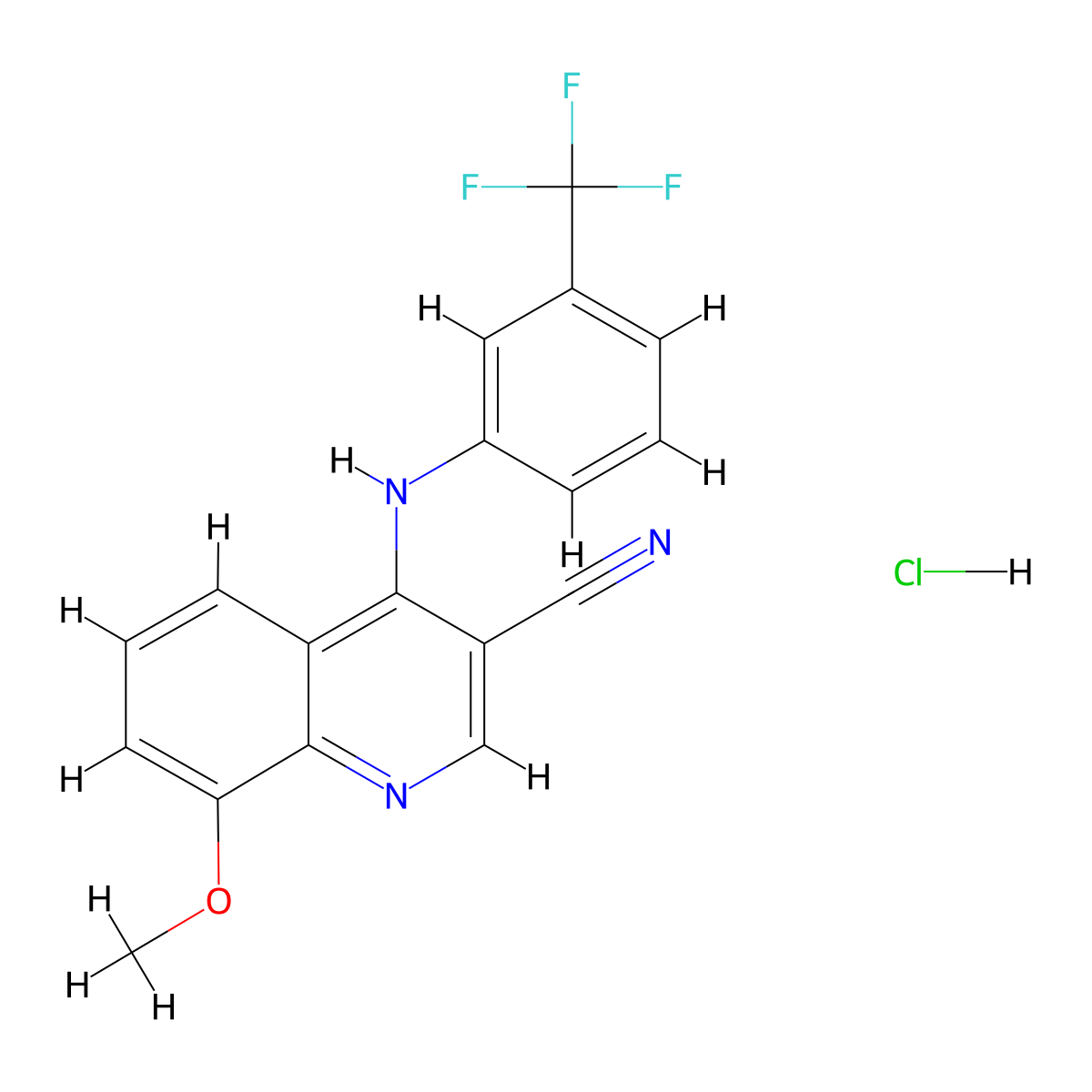 8-Methoxy-4-((3-(trifluoromethyl)phenyl)amino)quinoline-3-carbonitrile hydrochloride molecular structure, CAS 1331329-58-8