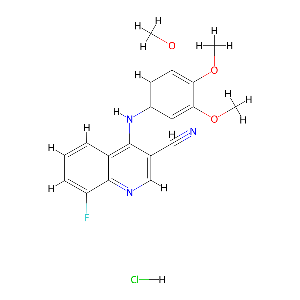 8-Fluoro-4-((3,4,5-trimethoxyphenyl)amino)quinoline-3-carbonitrile hydrochloride molecular structure, CAS 1331329-66-8