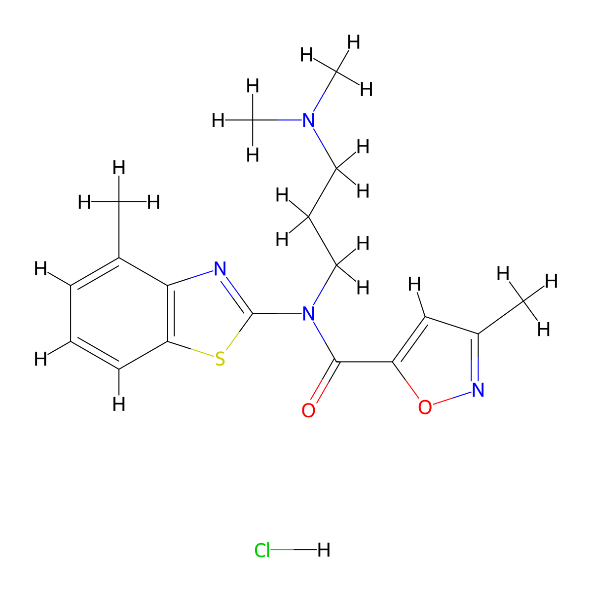 N-(3-(dimethylamino)propyl)-3-methyl-N-(4-methylbenzo[d]thiazol-2-yl)isoxazole-5-carboxamide hydrochloride molecular structure, CAS 1331333-00-6