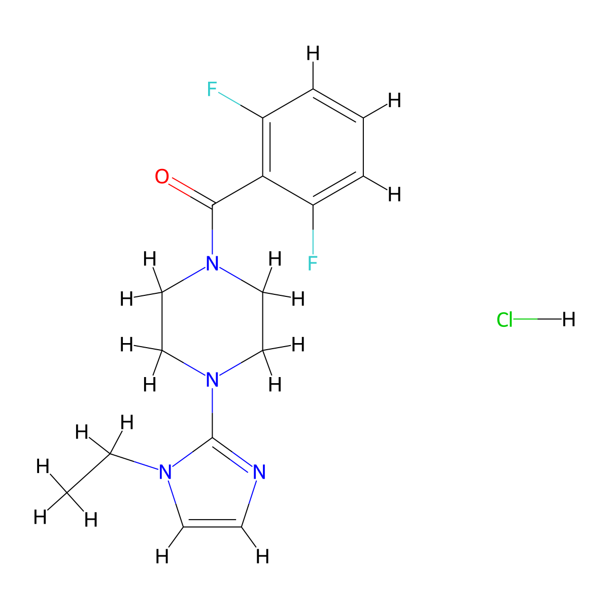 (2,6-difluorophenyl)(4-(1-ethyl-1H-imidazol-2-yl)piperazin-1-yl)methanone hydrochloride molecular structure, CAS 1331333-20-0