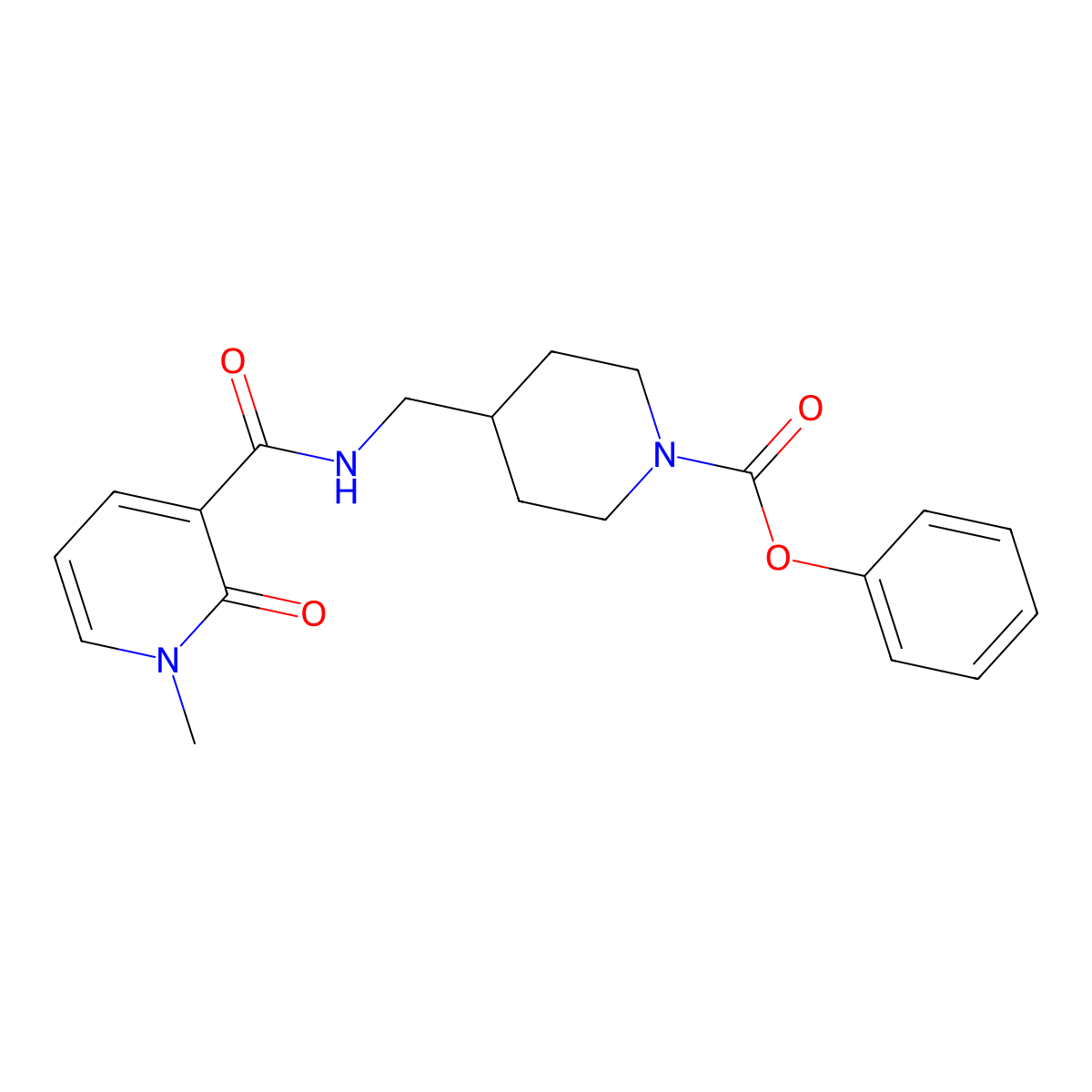 Phenyl 4-((1-methyl-2-oxo-1,2-dihydropyridine-3-carboxamido)methyl)piperidine-1-carboxylate molecular structure, CAS 1331339-14-0