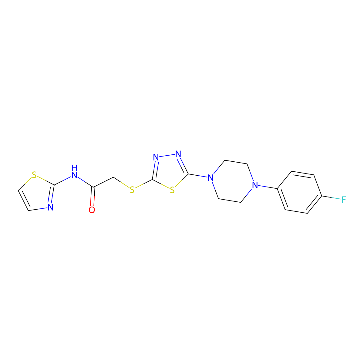 2-((5-(4-(4-fluorophenyl)piperazin-1-yl)-1,3,4-thiadiazol-2-yl)thio)-N-(thiazol-2-yl)acetamide molecular structure, CAS 1331339-69-5