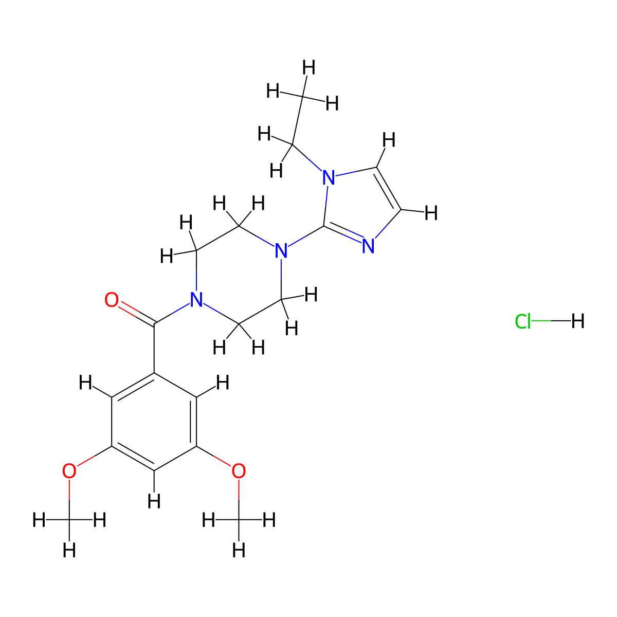 (3,5-dimethoxyphenyl)(4-(1-ethyl-1H-imidazol-2-yl)piperazin-1-yl)methanone hydrochloride molecular structure, CAS 1331339-71-9