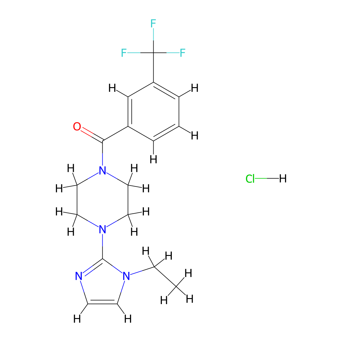 (4-(1-ethyl-1H-imidazol-2-yl)piperazin-1-yl)(3-(trifluoromethyl)phenyl)methanone hydrochloride molecular structure, CAS 1331339-75-3