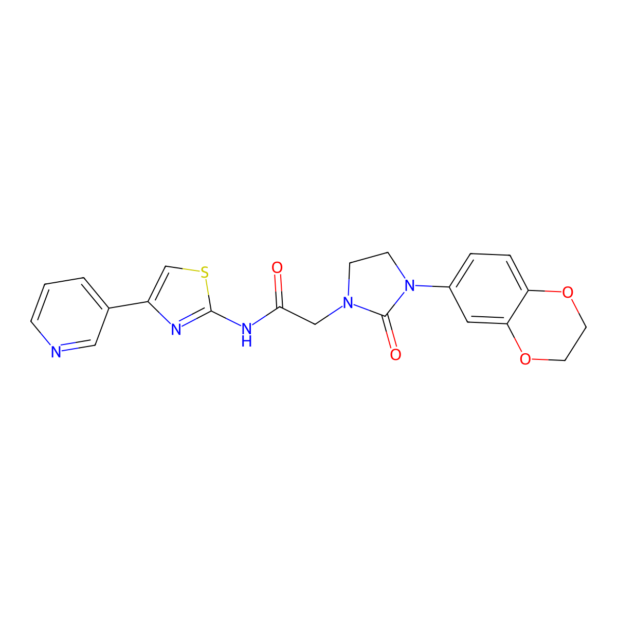 2-(3-(2,3-dihydrobenzo[b][1,4]dioxin-6-yl)-2-oxoimidazolidin-1-yl)-N-(4-(pyridin-3-yl)thiazol-2-yl)acetamide molecular structure, CAS 1331346-52-1