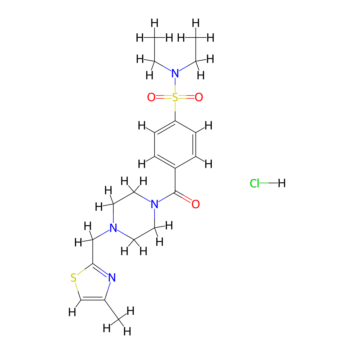 N,N-diethyl-4-(4-((4-methylthiazol-2-yl)methyl)piperazine-1-carbonyl)benzenesulfonamide hydrochloride molecular structure, CAS 1331355-75-9