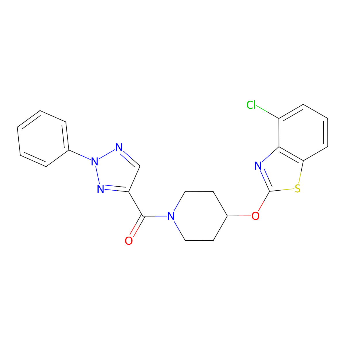 (4-((4-chlorobenzo[d]thiazol-2-yl)oxy)piperidin-1-yl)(2-phenyl-2H-1,2,3-triazol-4-yl)methanone molecular structure, CAS 1331365-17-3