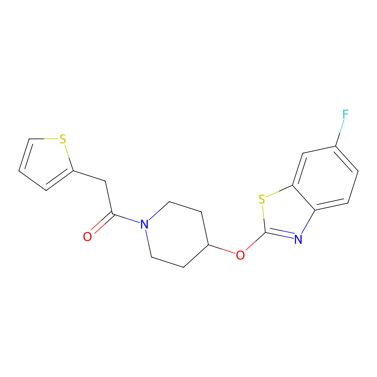1-(4-((6-Fluorobenzo[d]thiazol-2-yl)oxy)piperidin-1-yl)-2-(thiophen-2-yl)ethanone molecular structure, CAS 1331366-35-8
