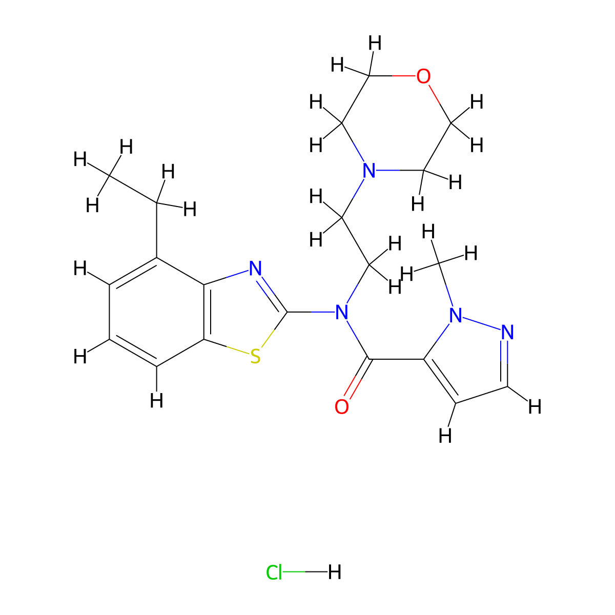 N-(4-ethylbenzo[d]thiazol-2-yl)-1-methyl-N-(2-morpholinoethyl)-1H-pyrazole-5-carboxamide hydrochloride molecular structure, CAS 1331371-35-7