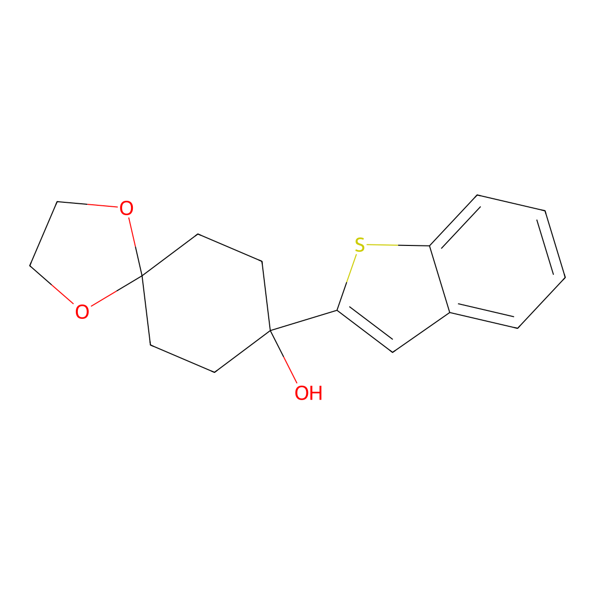 1,4-Dioxaspiro[4.5]decan-8-ol, 8-benzo[b]thien-2-yl- molecular structure, CAS 133146-67-5
