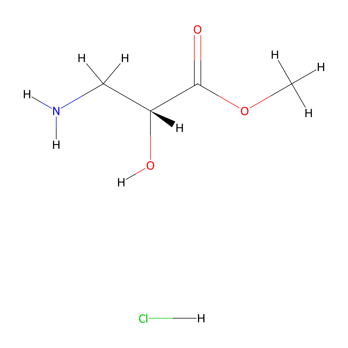(R)-methyl 3-amino-2-hydroxypropanoate hydrochloride molecular structure, CAS 133153-78-3