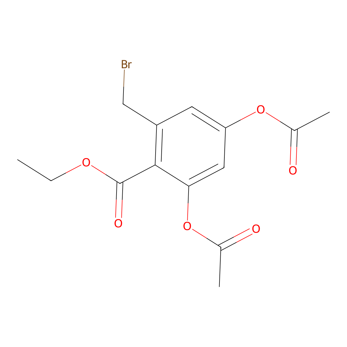 5-(Bromomethyl)-4-(ethoxycarbonyl)-1,3-phenylene diacetate molecular structure, CAS 133156-39-5