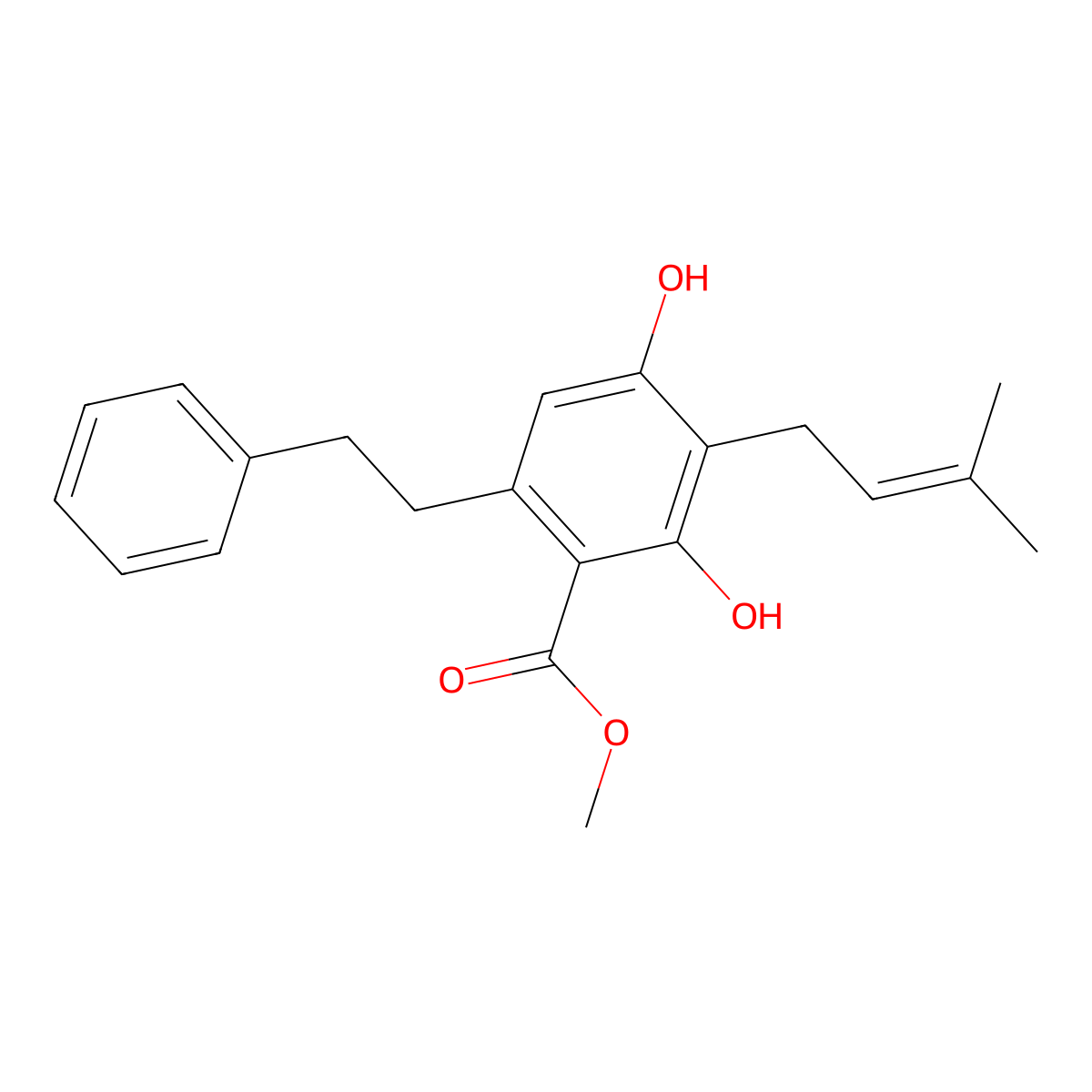 Methyl 2,4-dihydroxy-3-(3-methyl-2-butenyl)-6-phenethylbenzoate molecular structure, CAS 133156-42-0