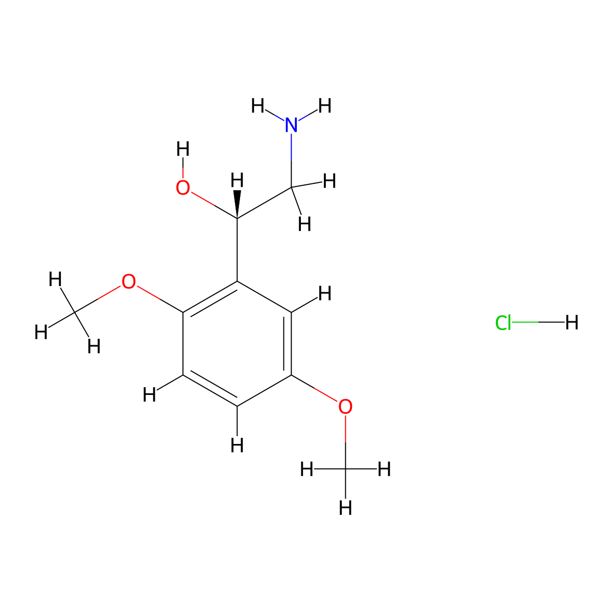 (1S)-2-amino-1-(2,5-dimethoxyphenyl)ethan-1-ol hydrochloride molecular structure, CAS 133163-27-6
