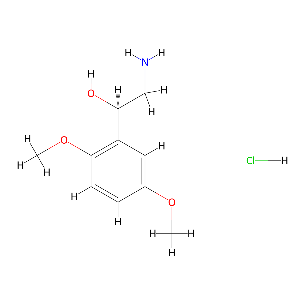 (1R)-2-amino-1-(2,5-dimethoxyphenyl)ethan-1-ol hydrochloride molecular structure, CAS 133163-68-5