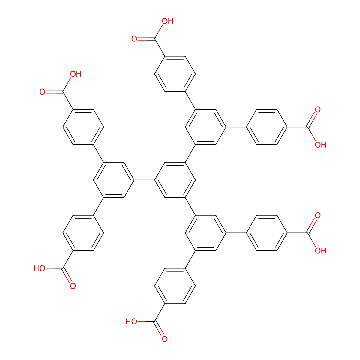 5',5'''-Bis(4-carboxyphenyl)-5''-(4,4''-dicarboxy-[1,1':3',1''-terphenyl]-5'-yl)-[1,1':3',1'':3'',1''':3''',1''''-quinquephenyl]-4,4''''-dicarboxylic acid molecular structure, CAS 1331745-95-9