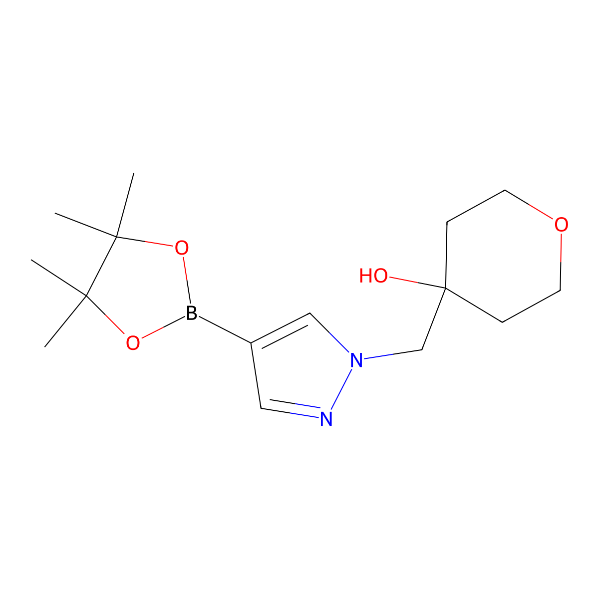 4-{[4-(tetramethyl-1,3,2-dioxaborolan-2-yl)-1H-pyrazol-1-yl]methyl}oxan-4-ol molecular structure, CAS 1331786-38-9