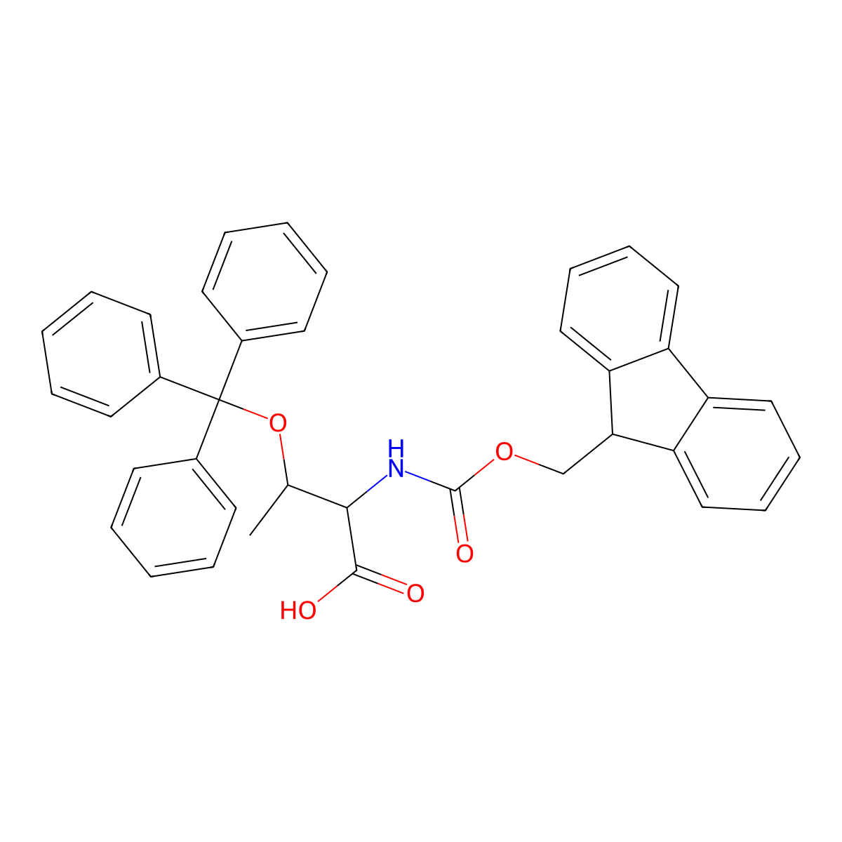 O-trityl-L-threonine, N-FMOC protected molecular structure, CAS 133180-01-5