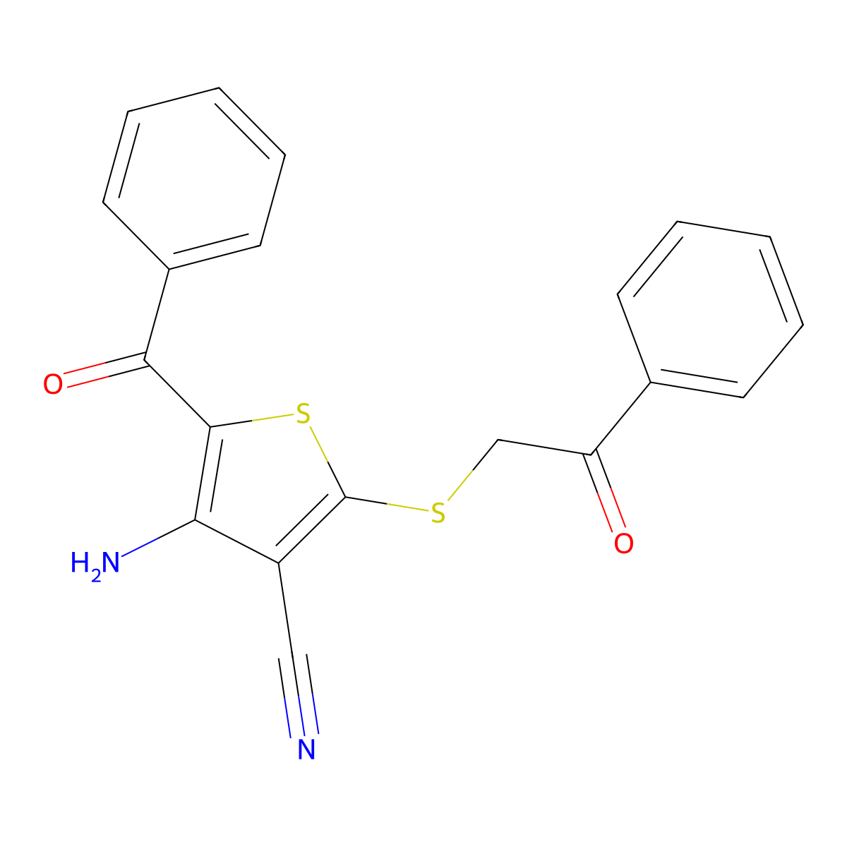 4-Amino-5-benzoyl-2-phenacylsulfanylthiophene-3-carbonitrile molecular structure, CAS 133180-37-7