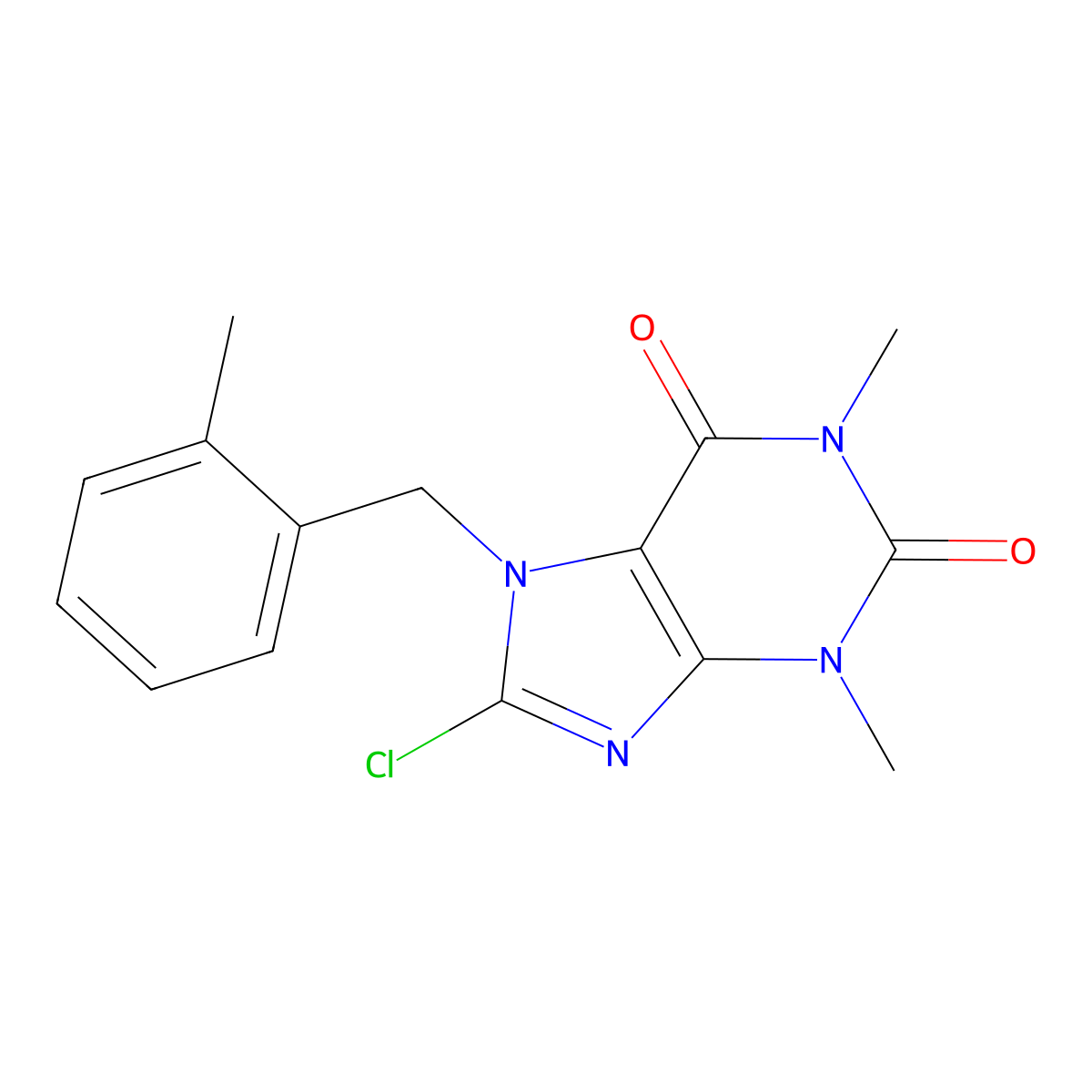 8-chloro-1,3-dimethyl-7-(2-methylbenzyl)-3,7-dihydro-1H-purine-2,6-dione molecular structure, CAS 133193-05-2