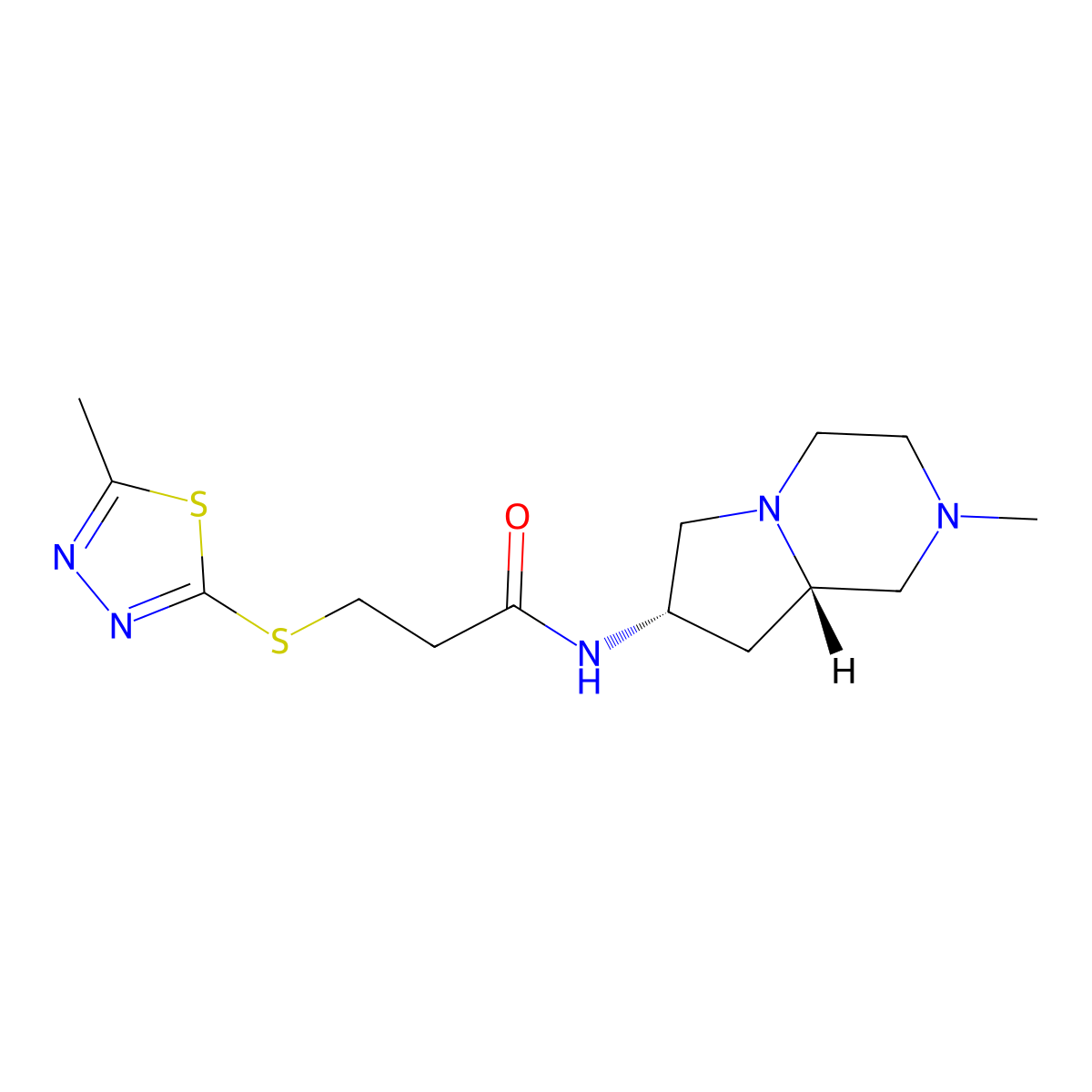 Propanamide, 3-[(5-methyl-1,3,4-thiadiazol-2-yl)thio]-N-[(7S,8aS)-octahydro-2-methylpyrrolo[1,2-a]pyrazin-7-yl]- molecular structure, CAS 1331944-77-4