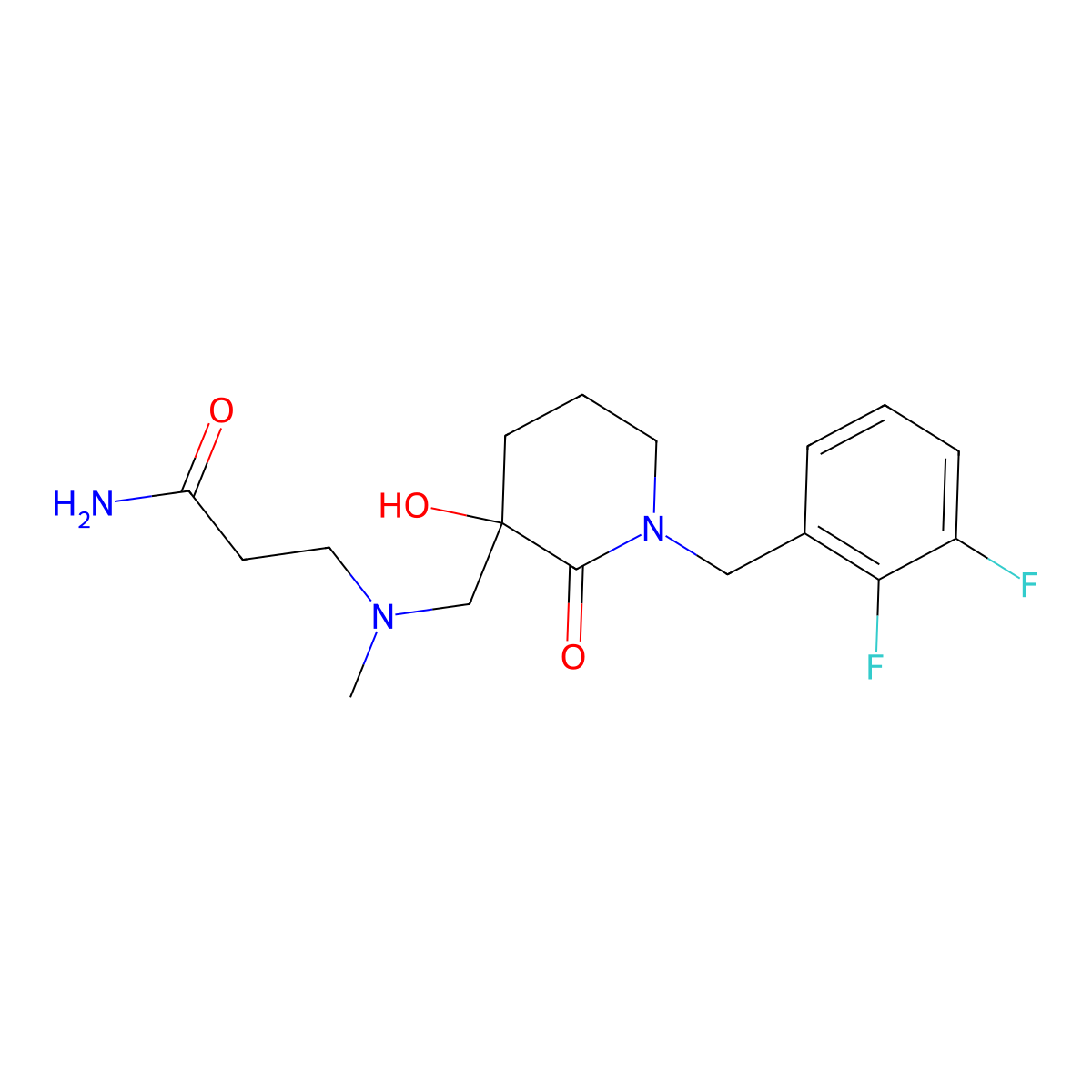 N~3~-{[1-(2,3-difluorobenzyl)-3-hydroxy-2-oxopiperidin-3-yl]methyl}-N~3~-methyl-beta-alaninamide molecular structure, CAS 1331978-03-0