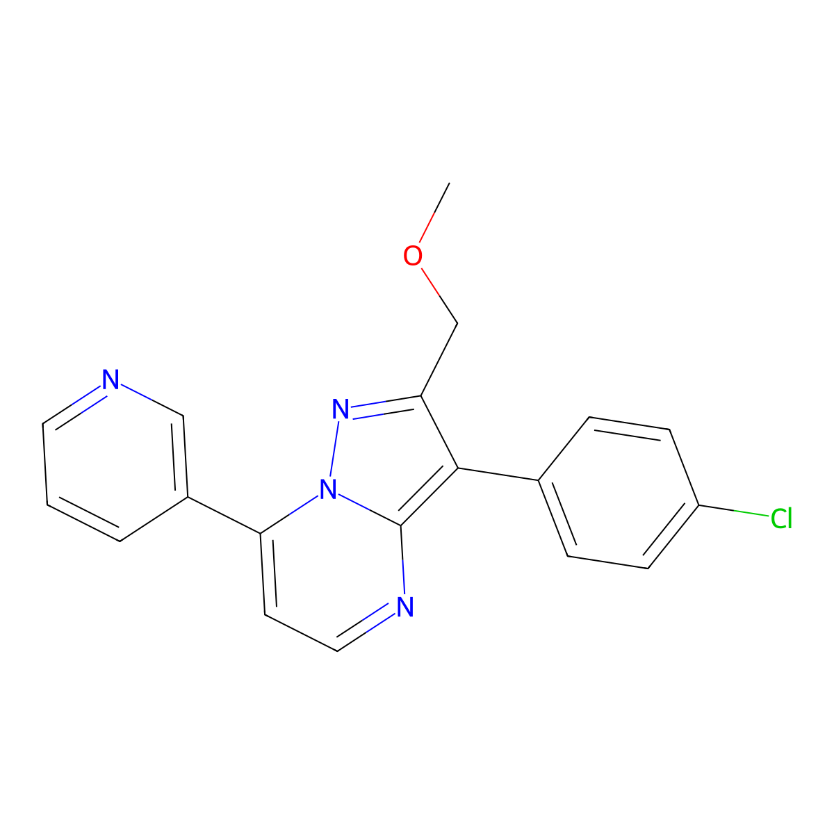 3-(4-Chlorophenyl)-2-(methoxymethyl)-7-(pyridin-3-yl)pyrazolo[1,5-a]pyrimidine molecular structure, CAS 1331992-76-7