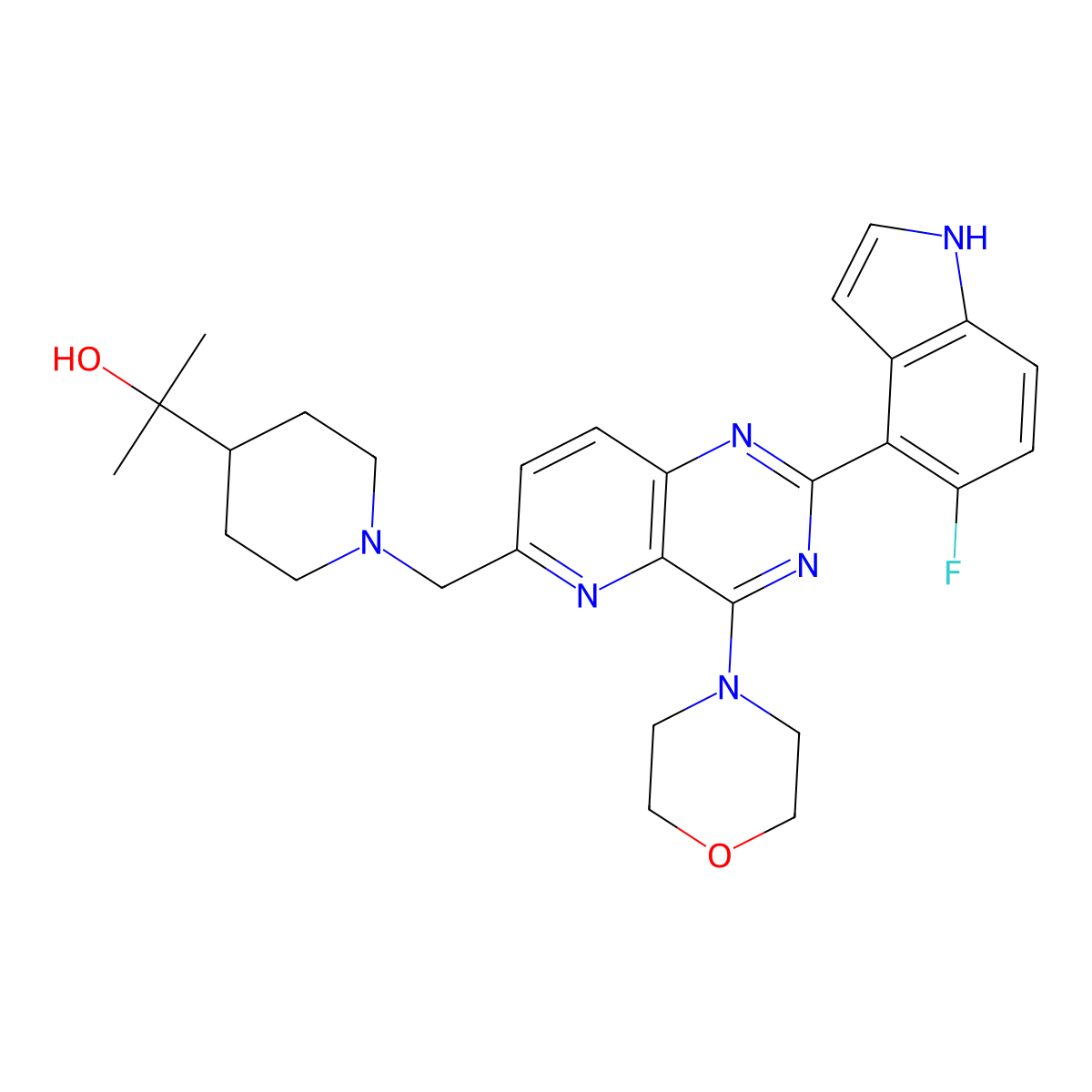 2-(1-{[2-(5-Fluoro-1h-Indol-4-Yl)-4-(Morpholin-4-Yl)pyrido[3,2-D]pyrimidin-6-Yl]methyl}piperidin-4-Yl)propan-2-Ol molecular structure, CAS 1332075-63-4