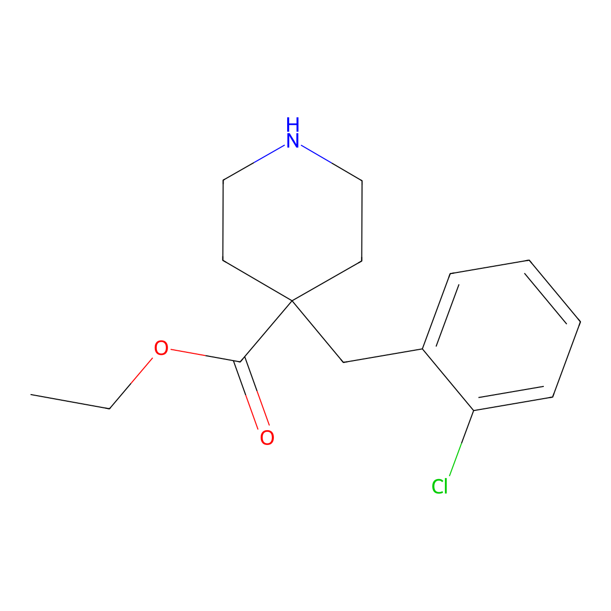 Ethyl 4-(2-chlorobenzyl)piperidine-4-carboxylate molecular structure, CAS 1332086-98-2