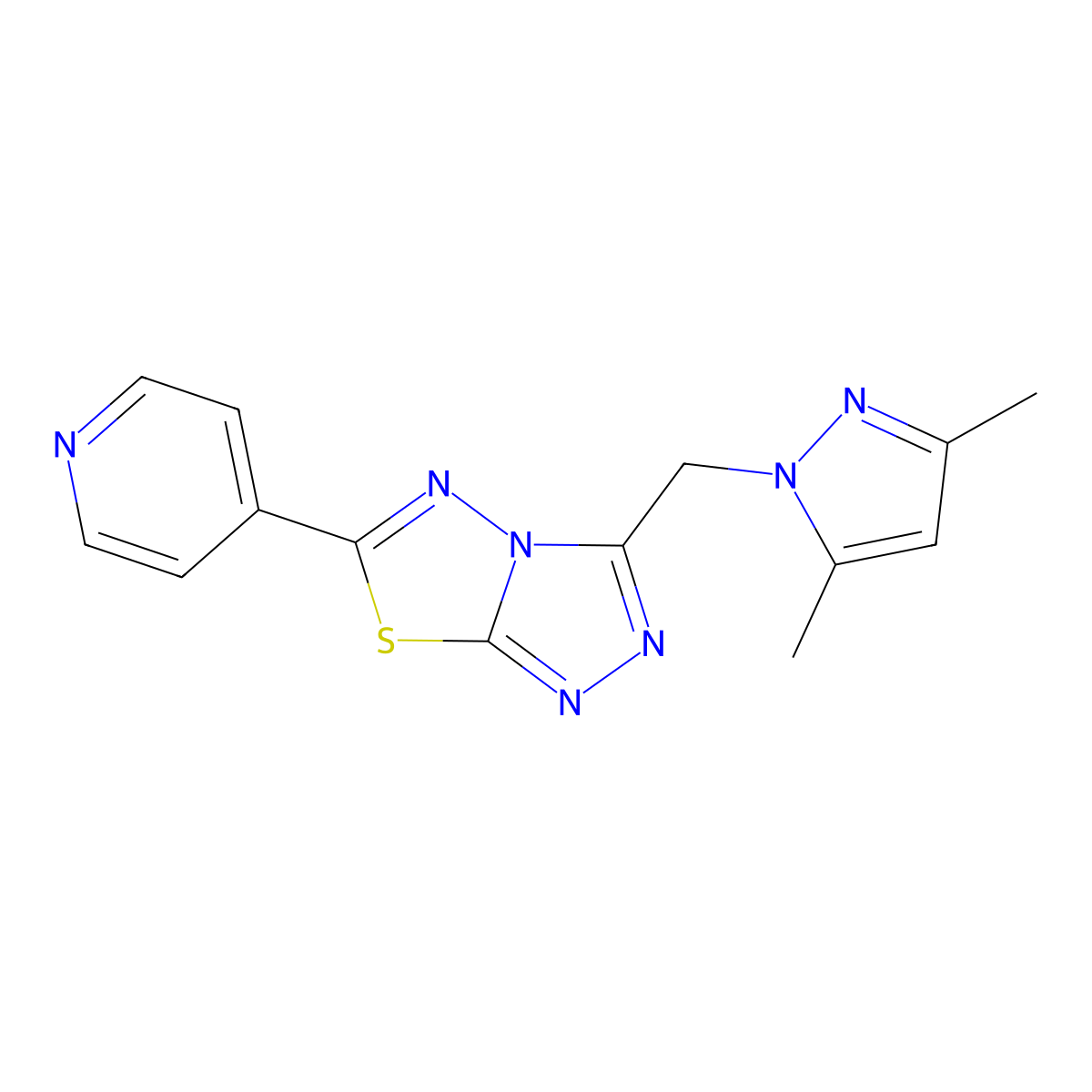 3-[(3,5-dimethyl-1H-pyrazol-1-yl)methyl]-6-(4-pyridinyl)[1,2,4]triazolo[3,4-b][1,3,4]thiadiazole molecular structure, CAS 1332098-58-4