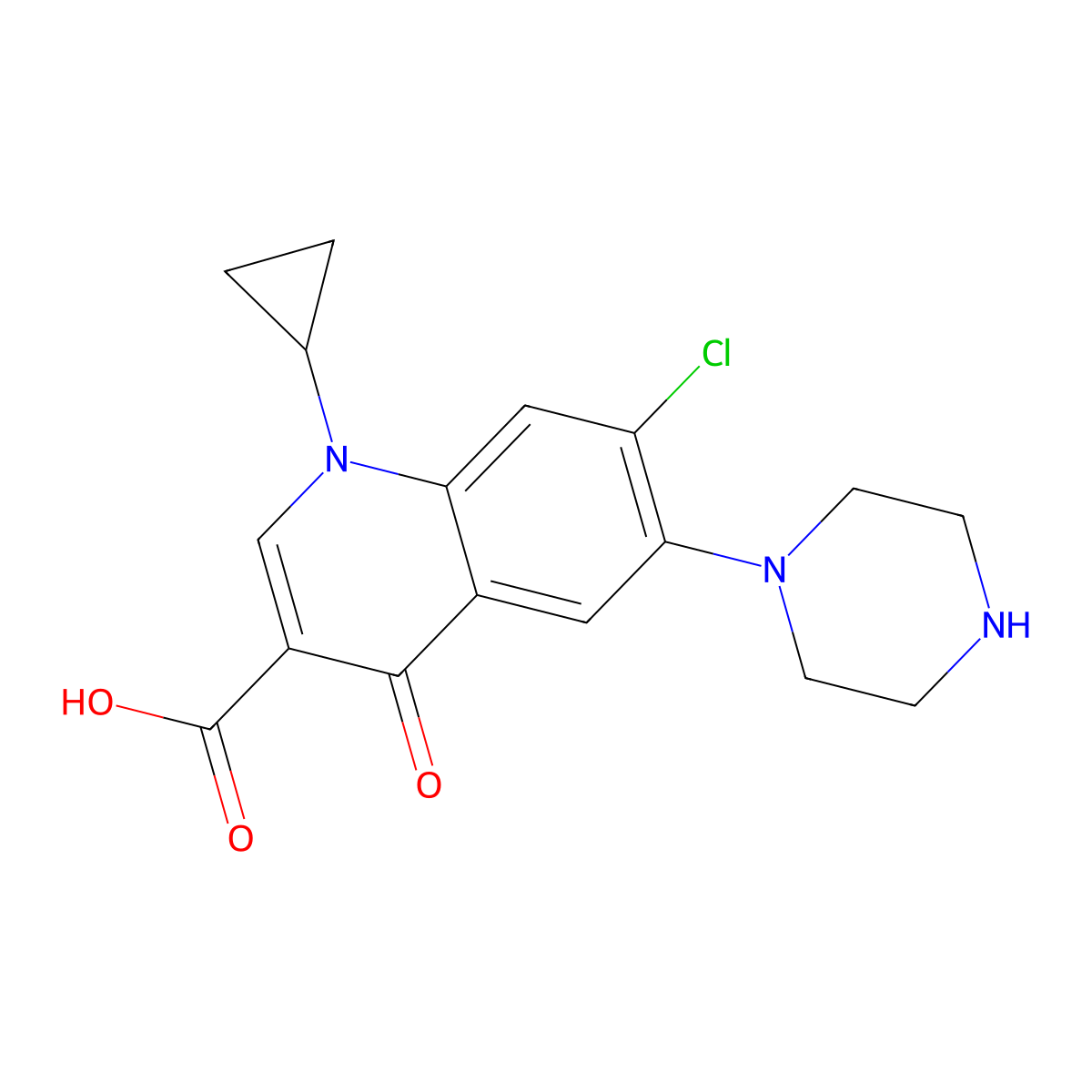 7-Chloro-1-cyclopropyl-4-oxo-6-(piperazin-1-yl)-1,4-dihydroquinoline-3-carboxylic acid molecular structure, CAS 133210-96-5