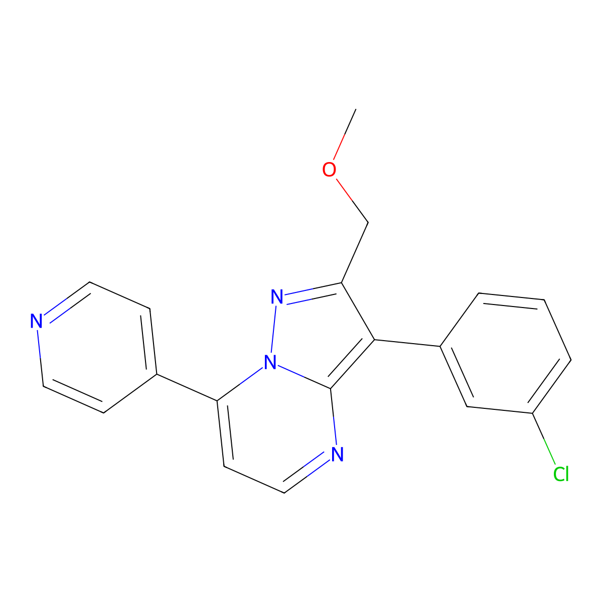 3-(3-Chlorophenyl)-2-(methoxymethyl)-7-(pyridin-4-yl)pyrazolo[1,5-a]pyrimidine molecular structure, CAS 1332105-86-8