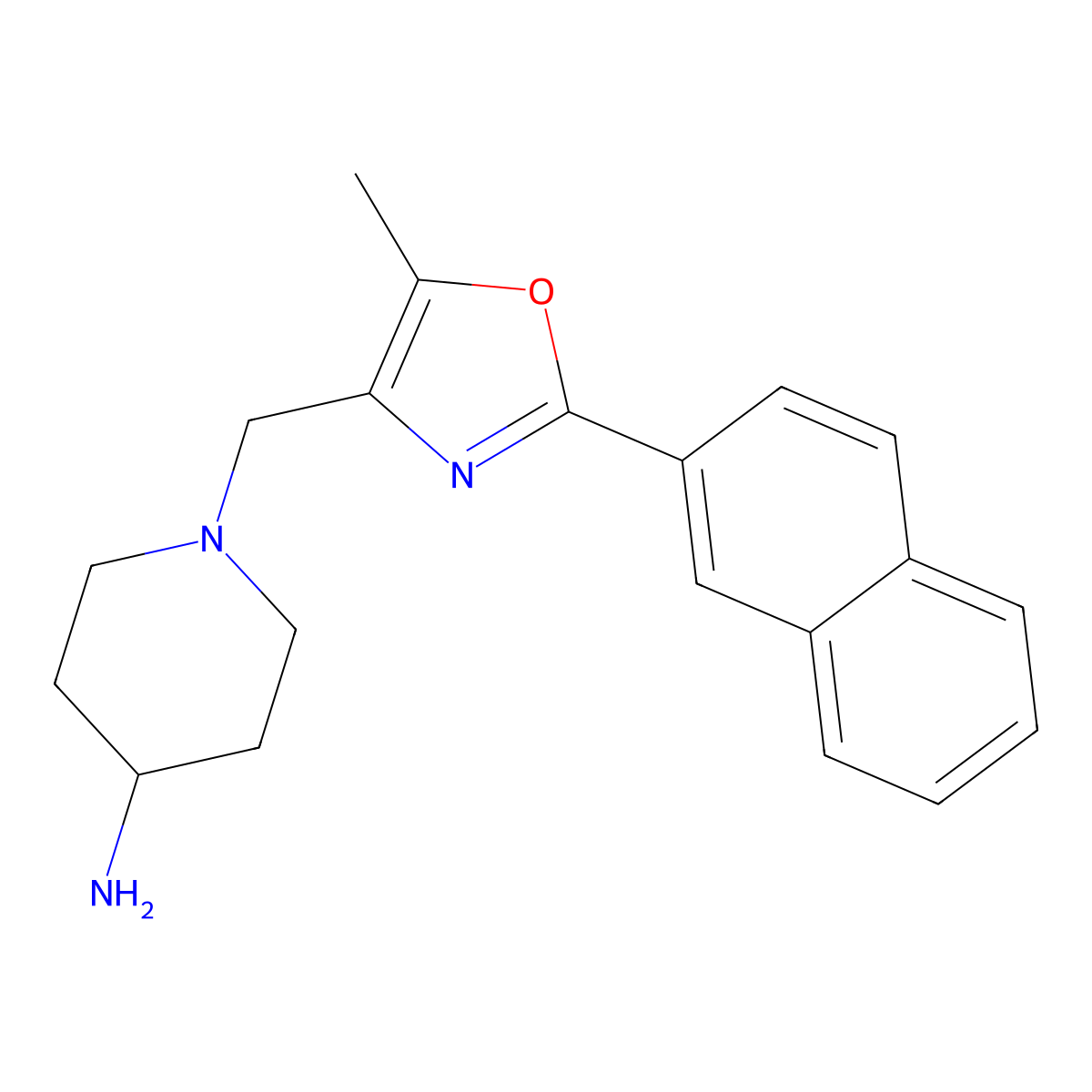 1-{[5-Methyl-2-(naphthalen-2-yl)-1,3-oxazol-4-yl]methyl}piperidin-4-amine molecular structure, CAS 1332116-53-6