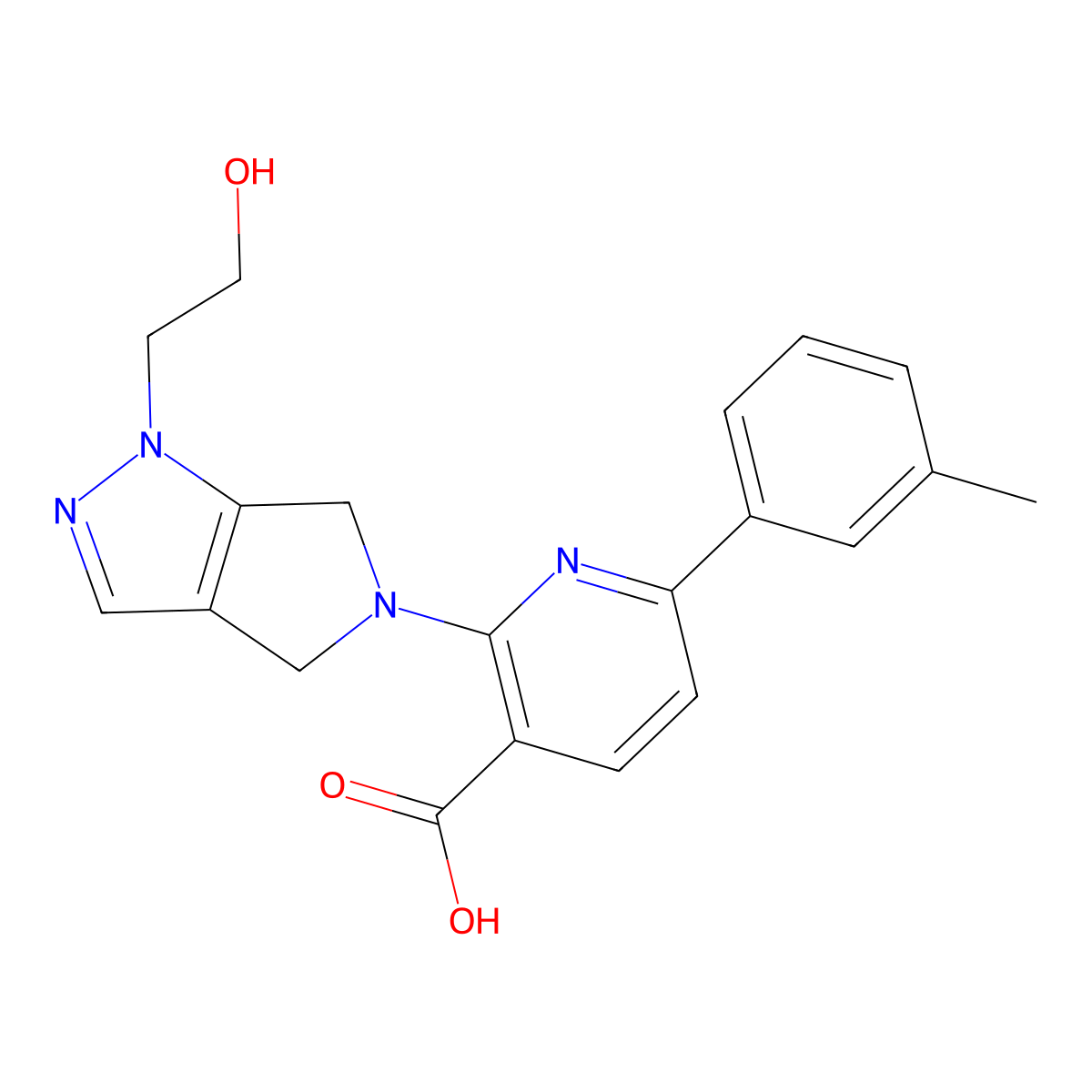 2-[1-(2-hydroxyethyl)-1H,4H,5H,6H-pyrrolo[3,4-c]pyrazol-5-yl]-6-(3-methylphenyl)pyridine-3-carboxylicacid molecular structure, CAS 1332129-04-0