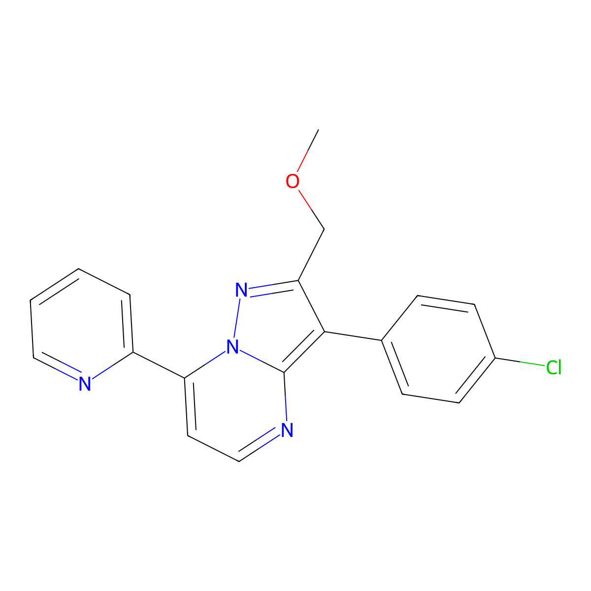 3-(4-Chlorophenyl)-2-(methoxymethyl)-7-(pyridin-2-yl)pyrazolo[1,5-a]pyrimidine molecular structure, CAS 1332172-36-7
