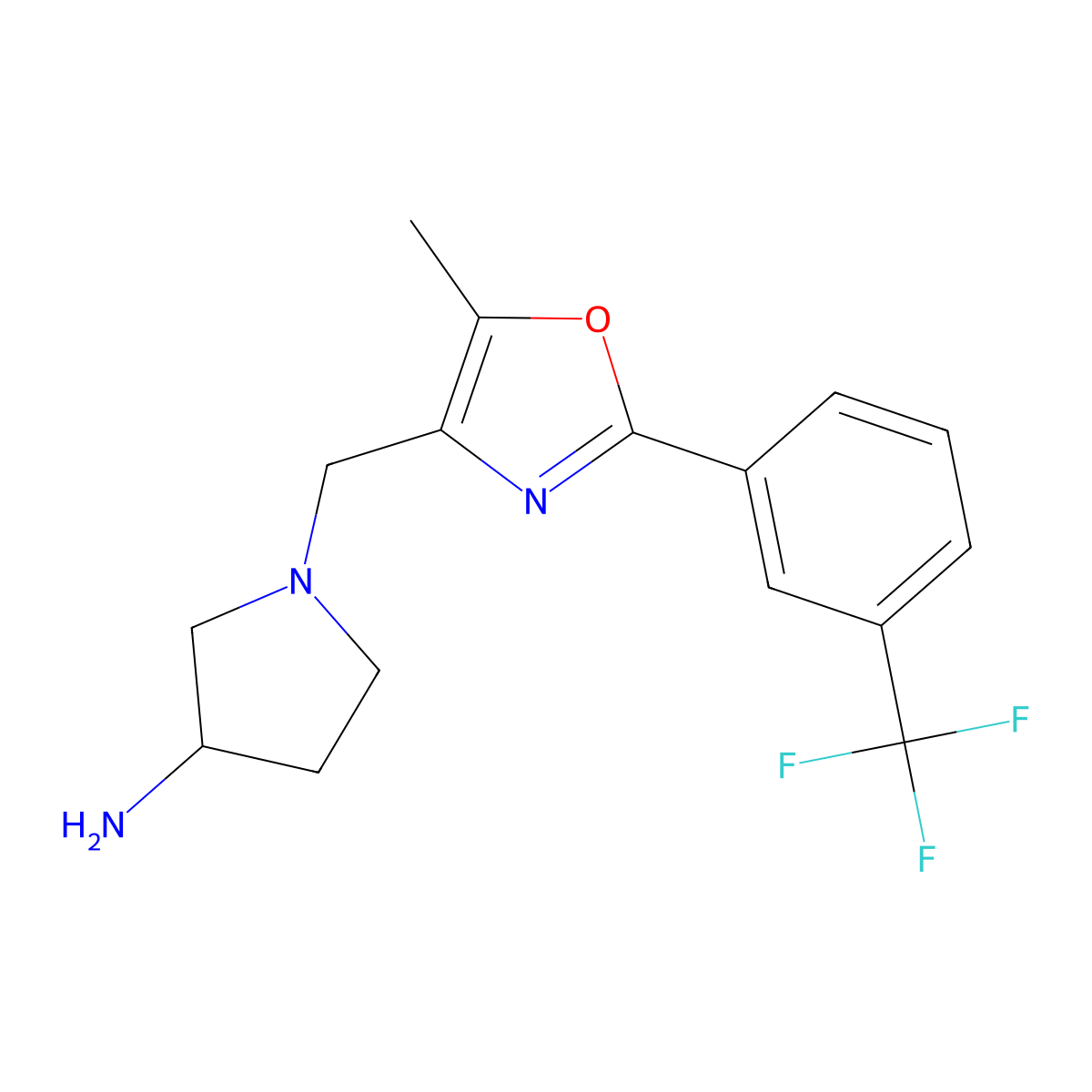 1-((5-Methyl-2-(3-(trifluoromethyl)phenyl)oxazol-4-yl)methyl)pyrrolidin-3-amine molecular structure, CAS 1332199-28-6