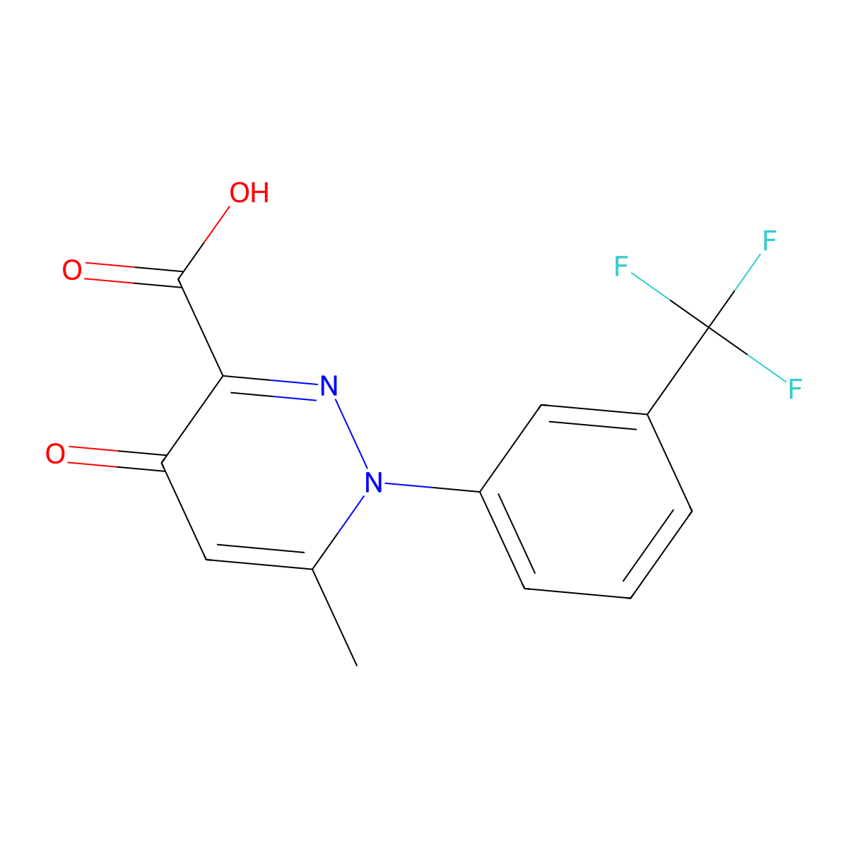 6-Methyl-4-oxo-1-(3-(trifluoromethyl)phenyl)-1,4-dihydropyridazine-3-carboxylic acid molecular structure, CAS 133221-31-5