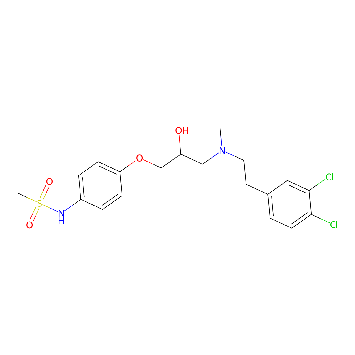 1-(4-methanesulfonamidophenoxy)-3-(N-methyl-3,4-dichlorophenylethylamino)-2-propanol molecular structure, CAS 133229-23-9