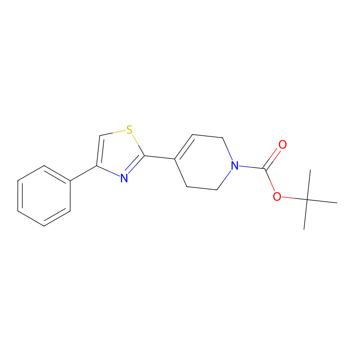 tert-butyl 4-(4-phenylthiazol-2-yl)-5,6-dihydropyridine-1(2H)-carboxylate molecular structure, CAS 1332301-88-8