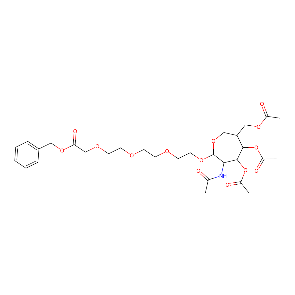 benzyl 2-(2-(2-(2-{[(2R,3R,4R,5R,6R)-4,5-bis(acetyloxy)-6-[(acetyloxy)methyl]-3-acetamidooxepan-2-yl]oxy}ethoxy)ethoxy)ethoxy)acetate molecular structure, CAS 1332358-24-3