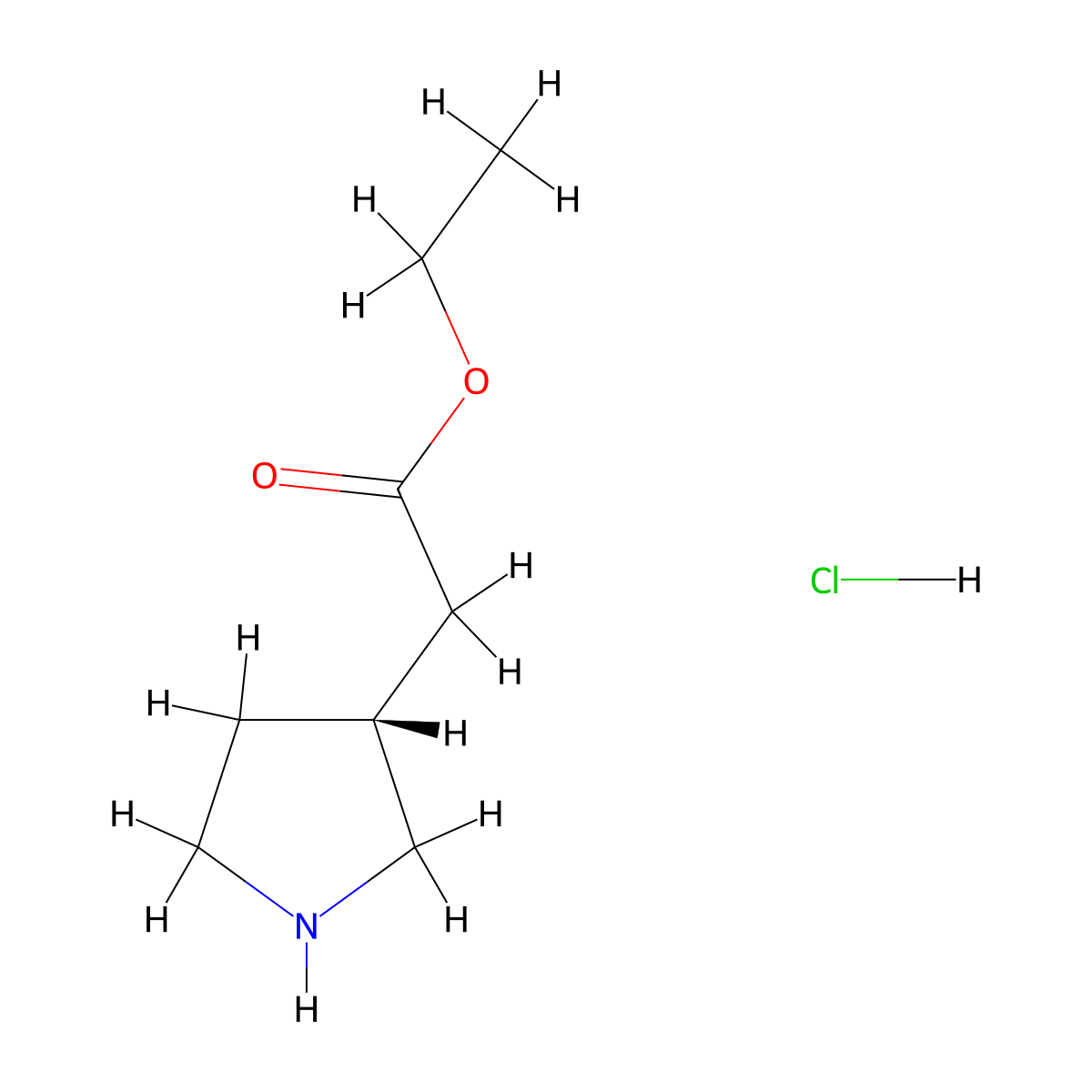 (R)-ethyl 2-(pyrrolidin-3-yl)acetate hydrochloride molecular structure, CAS 1332459-32-1