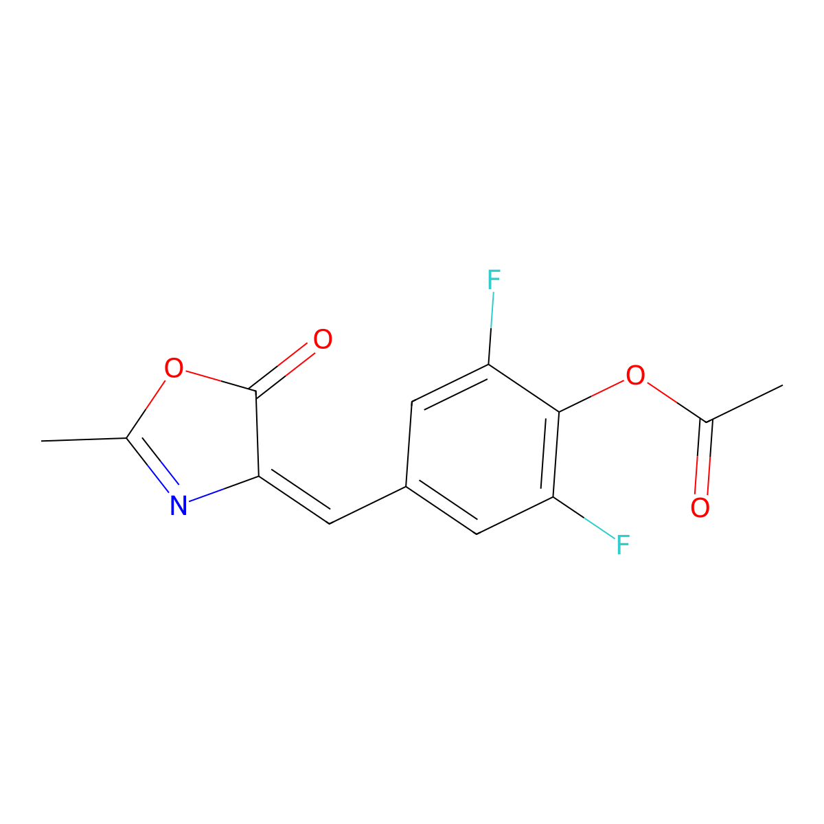 [2,6-Difluoro-4-[(2-methyl-5-oxo-1,3-oxazol-4-ylidene)methyl]phenyl] acetate molecular structure, CAS 1332478-75-7