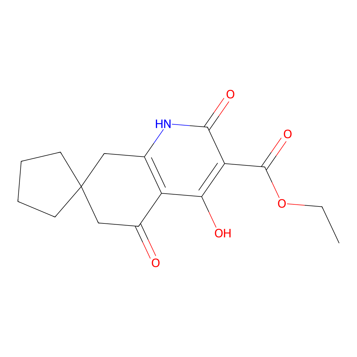 ethyl 2',4'-dihydroxy-5'-oxo-5',8'-dihydro-6'H-spiro[cyclopentane-1,7'-quinoline]-3'-carboxylate molecular structure, CAS 1332486-08-4