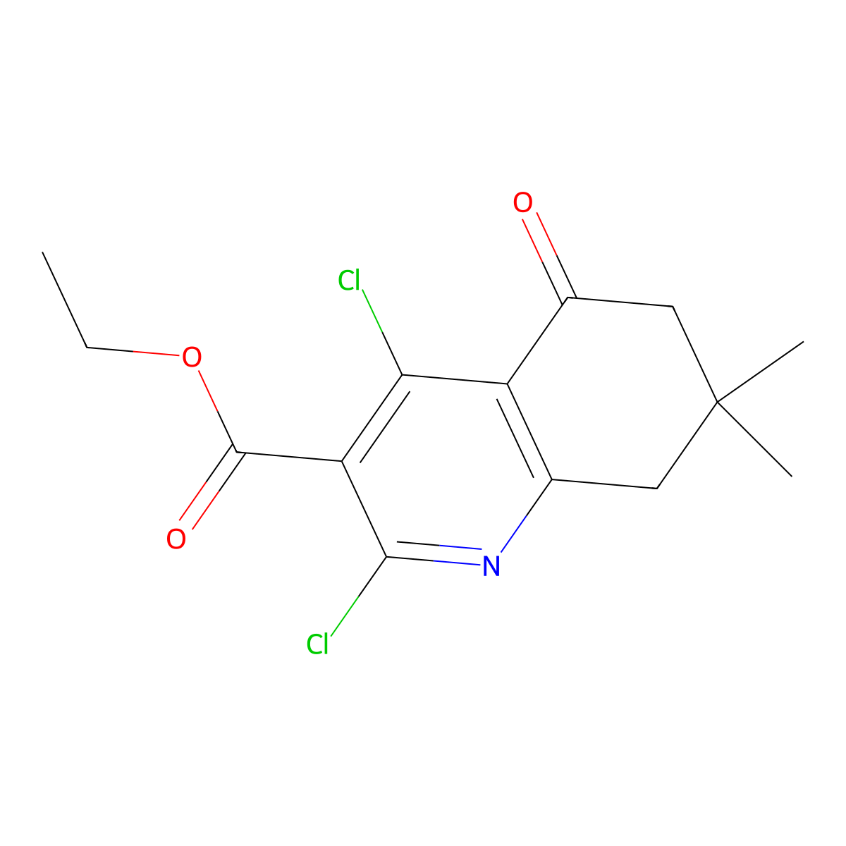 Ethyl 2,4-dichloro-7,7-dimethyl-5-oxo-5,6,7,8-tetrahydroquinoline-3-carboxylate molecular structure, CAS 1332486-09-5